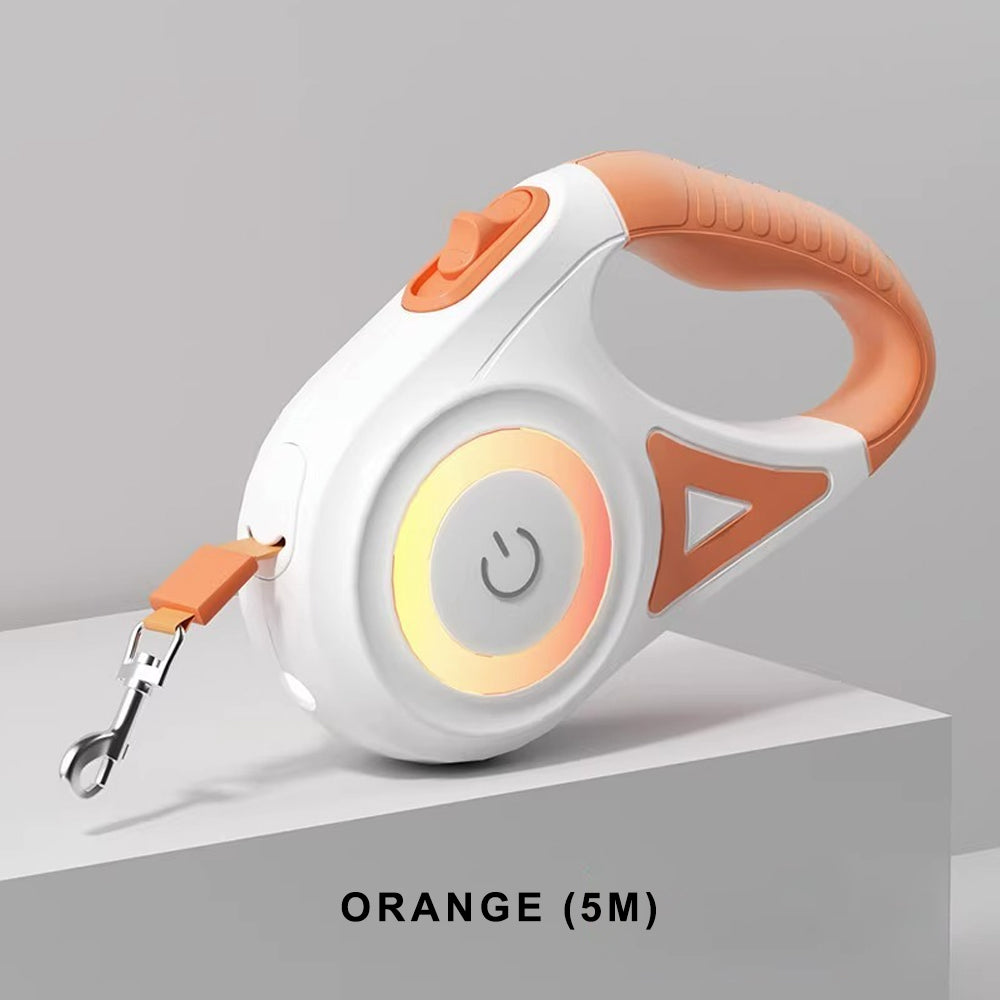 Orange 5M LED illuminated automatic pet leash