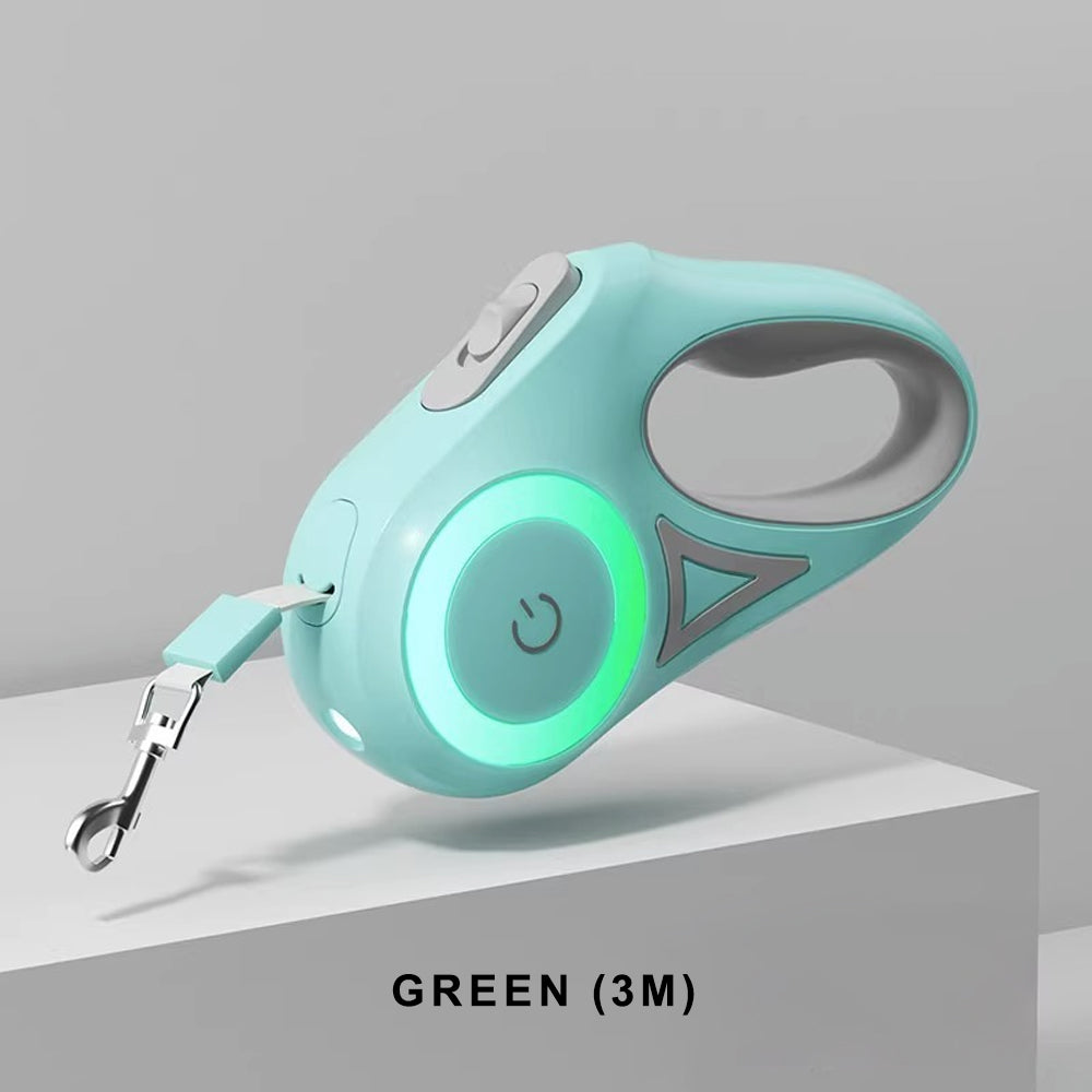 Green 3M LED illuminated automatic pet leash