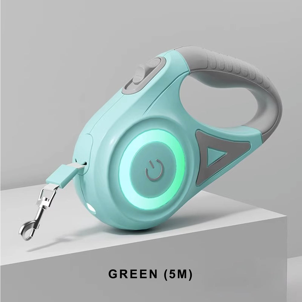 Green 5M LED illuminated automatic pet leash