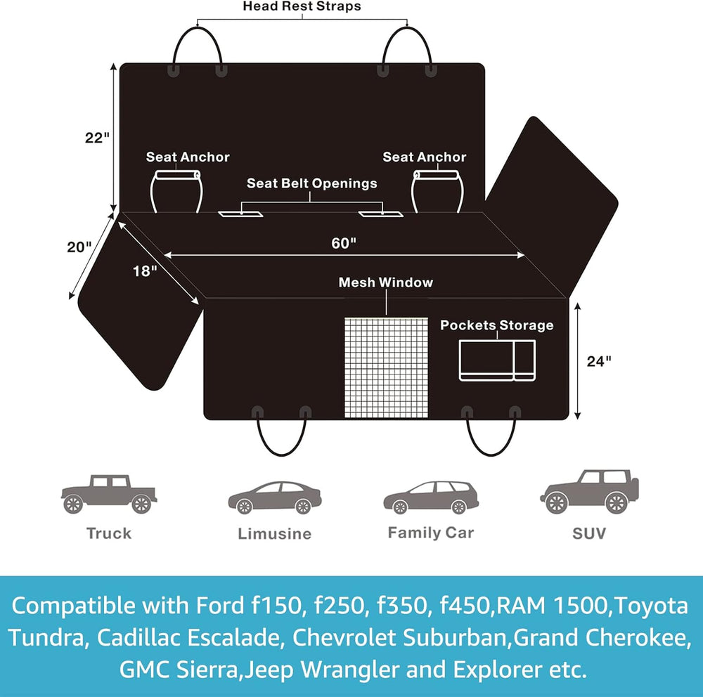 Dog Car Seat Cover for Truck, Limusine, Family Car, and SUVs