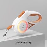 Orange 3M LED illuminated automatic pet leash