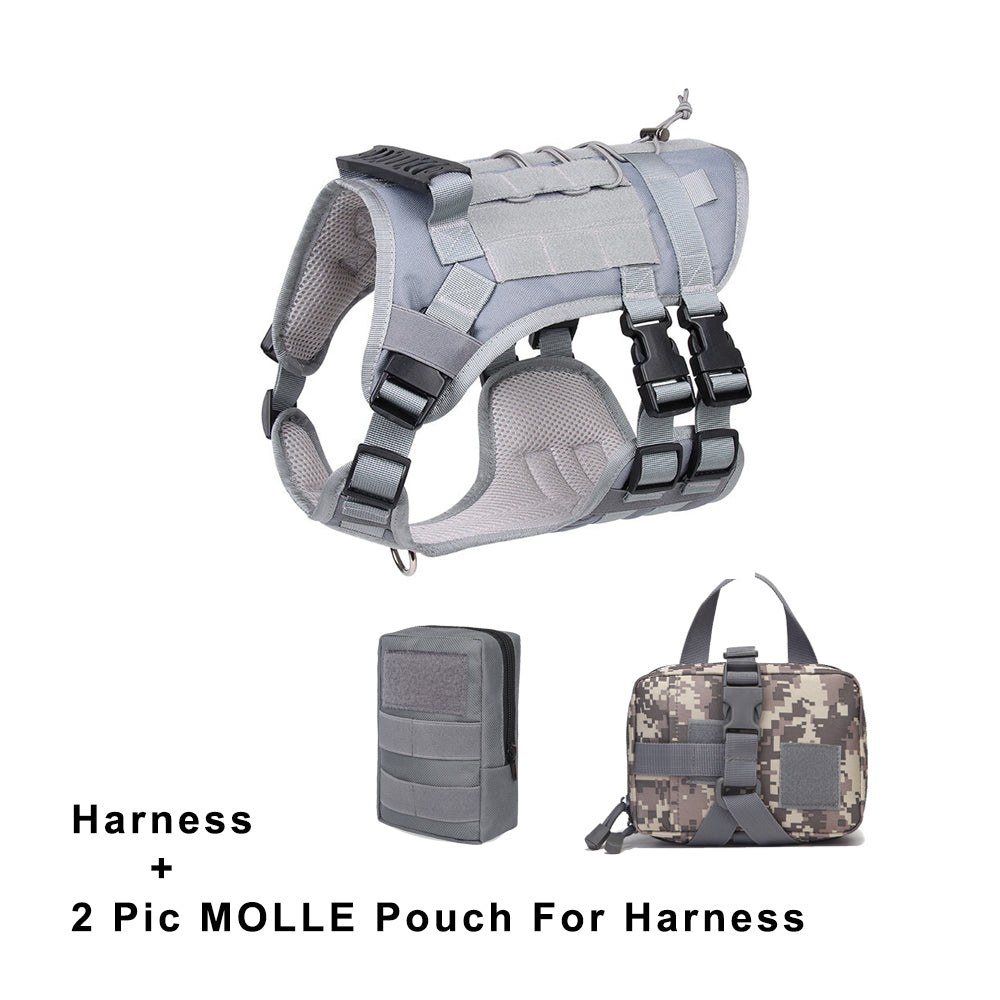 Gray Pull Dog Harness with molle pouch