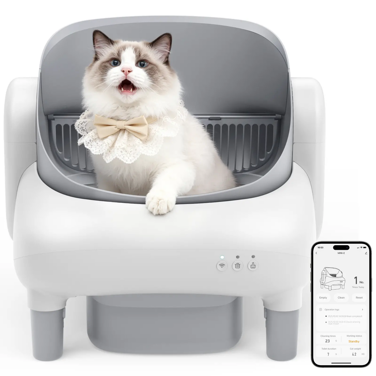 Automatic Litter Box for Multi-Cat Homes - Open-Top Self-Cleaner, APP Control, 2.4G WiFi Only, Double-Layered Detection Safety Sensors, Odor Lock,