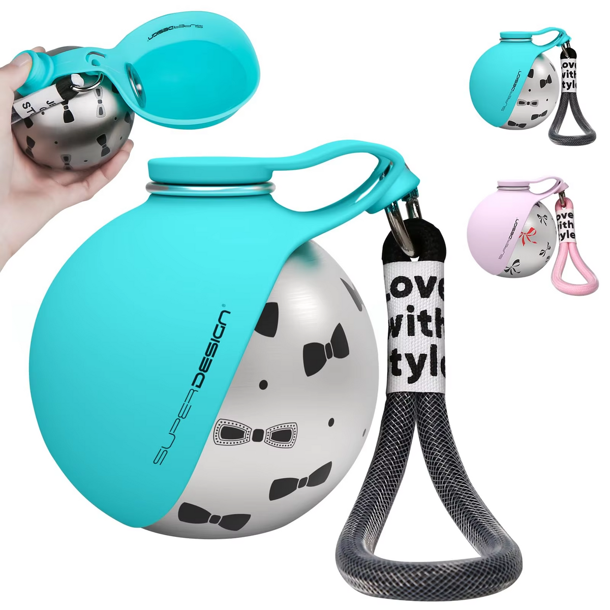 Ikeepet 285ML Portable Stainless Steel Dog Water Bottle, Leakproof PETG Travel Drinking Dispenser for Small Puppy Outdoor Walking Hiking