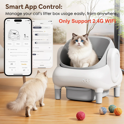 Automatic Litter Box for Multi-Cat Homes - Open-Top Self-Cleaner, APP Control, 2.4G WiFi Only, Double-Layered Detection Safety Sensors, Odor Lock,