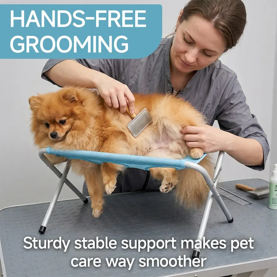 Ikeepet Multi-Functional Dog Grooming Hammock, Stable Frame and Quick-Dry Net, Foldable Pet Grooming Hammock for Trimming, Bathing, Brushing, Cats and Small Dogs