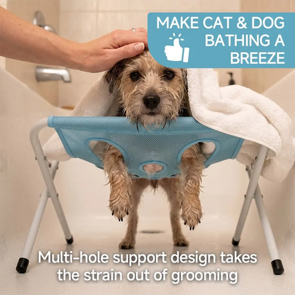 Ikeepet Multi-Functional Dog Grooming Hammock, Stable Frame and Quick-Dry Net, Foldable Pet Grooming Hammock for Trimming, Bathing, Brushing, Cats and Small Dogs