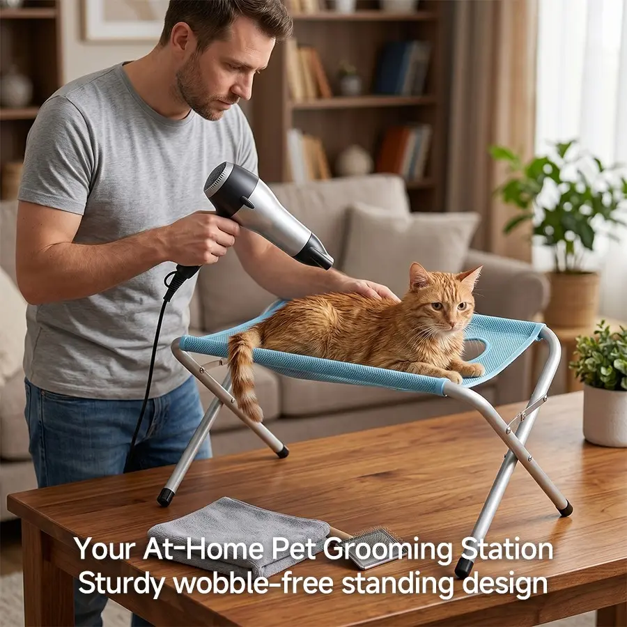 Ikeepet Multi-Functional Dog Grooming Hammock, Stable Frame and Quick-Dry Net, Foldable Pet Grooming Hammock for Trimming, Bathing, Brushing, Cats and Small Dogs