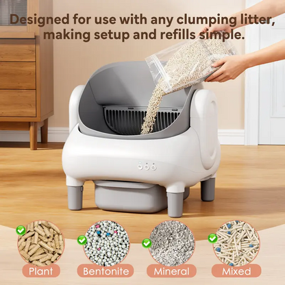 Automatic Litter Box for Multi-Cat Homes - Open-Top Self-Cleaner, APP Control, 2.4G WiFi Only, Double-Layered Detection Safety Sensors, Odor Lock,