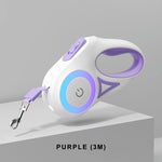 Purple LED illuminated automatic pet leash