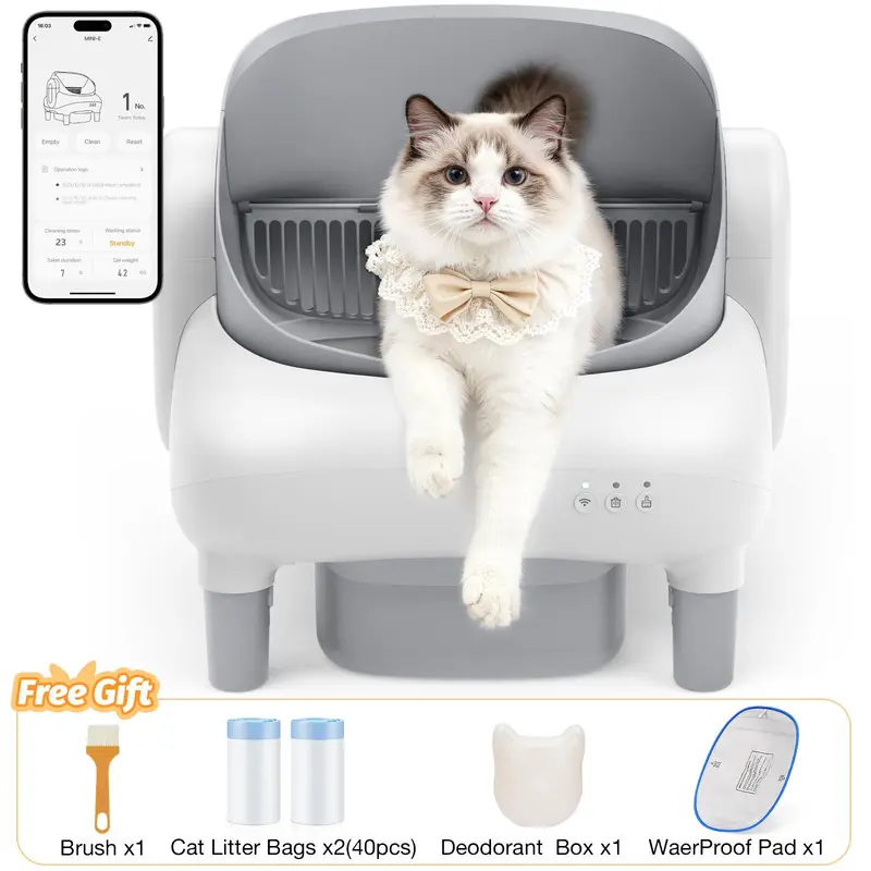 Automatic Litter Box for Multi-Cat Homes - Open-Top Self-Cleaner, APP Control, 2.4G WiFi Only, Double-Layered Detection Safety Sensors, Odor Lock,