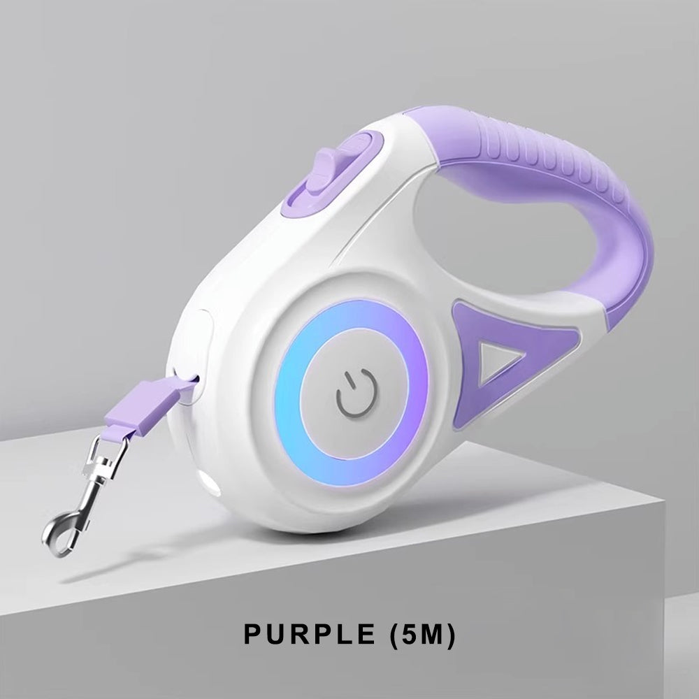 Purple 5M LED illuminated automatic pet leash