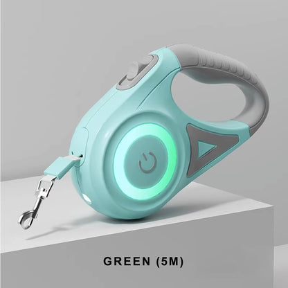 Green 5M LED illuminated automatic pet leash