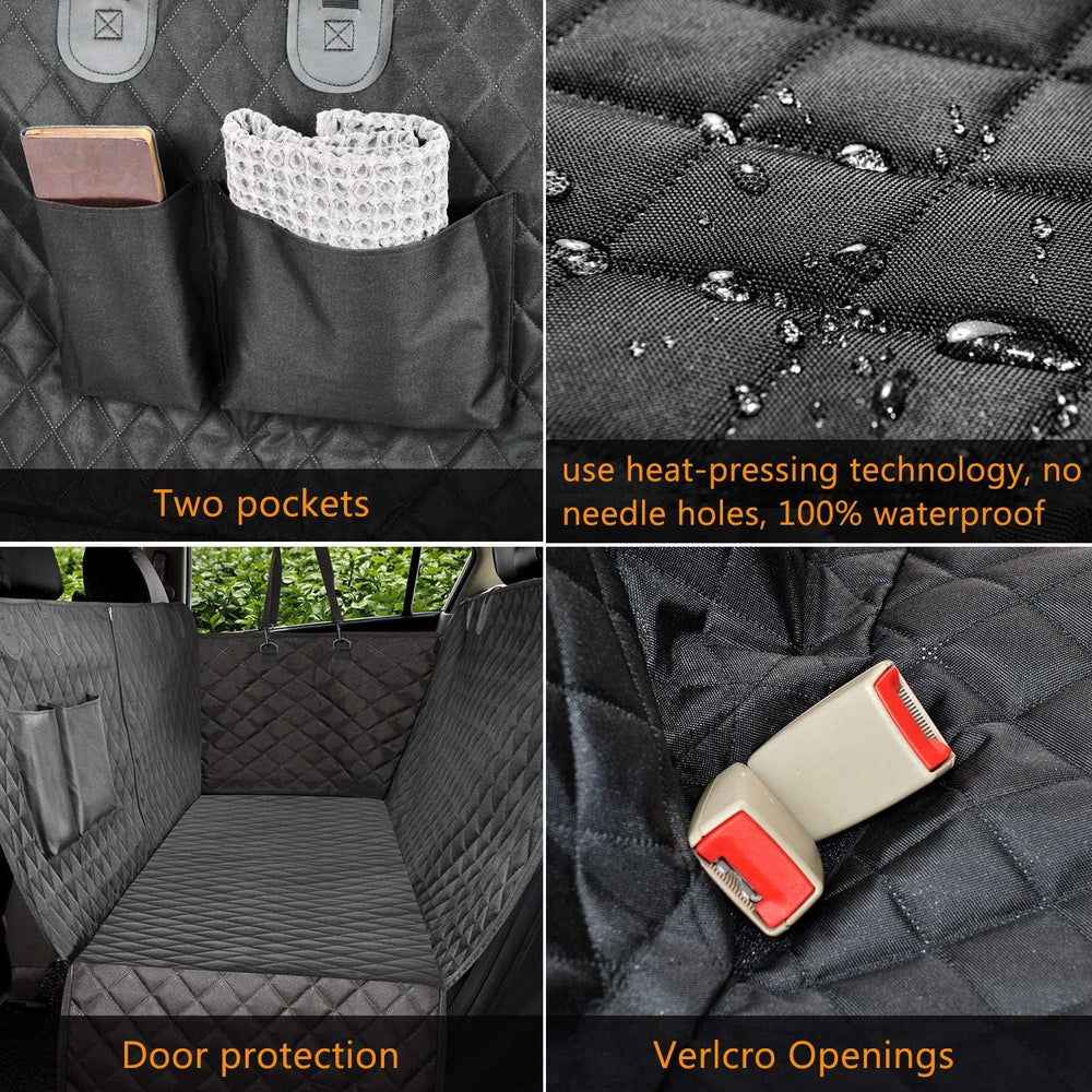 Waterproof Pet Car Seat Cover With Two Pockets, Door Protection, and Verlcro Openings